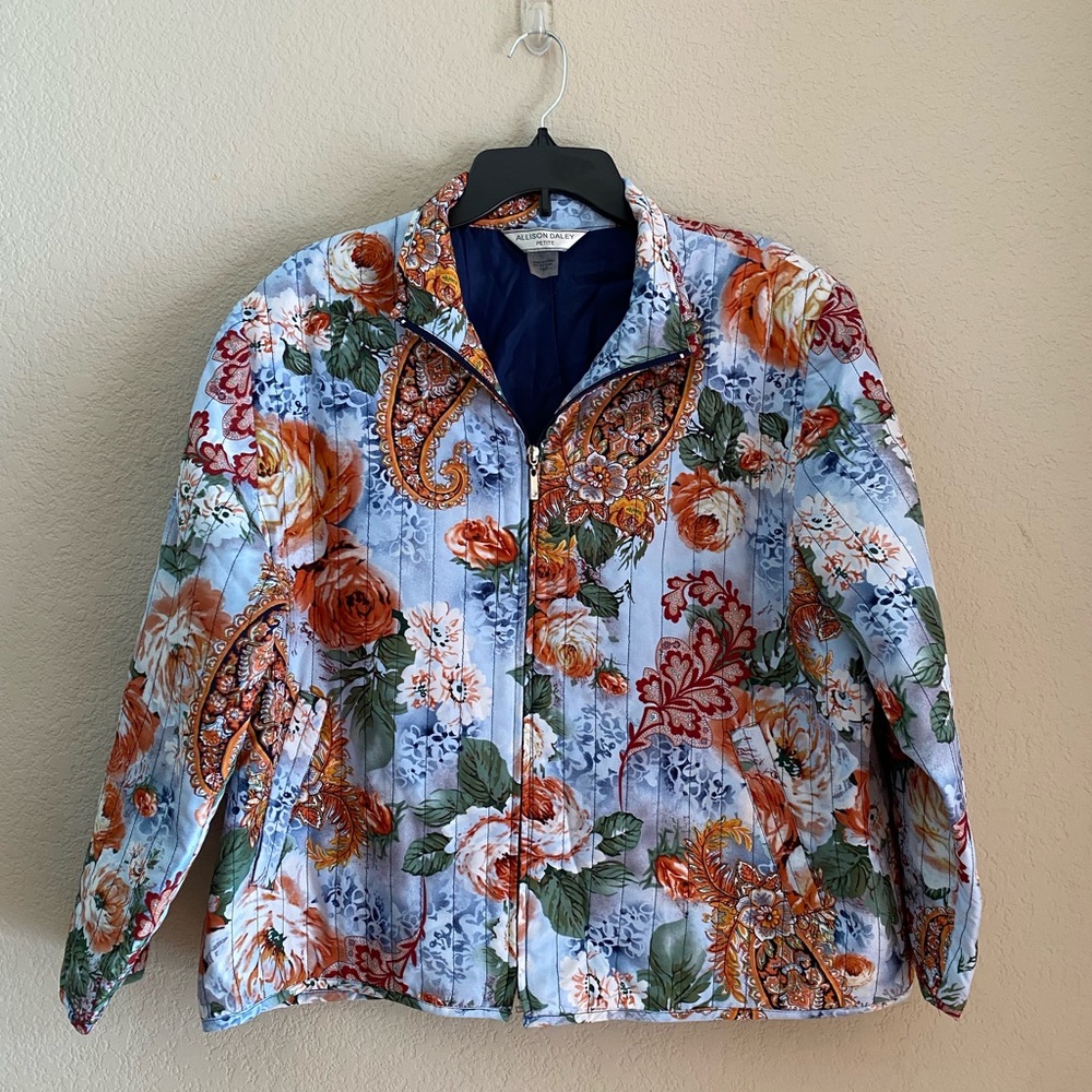 Allison Daley 16P Vintage Flower Quilted Zip Down Jacket